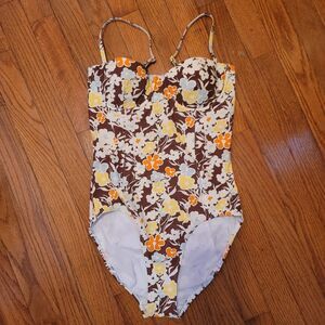 Tory Burch Lipsi One Piece Reverie Brown Floral Underwire Swimsuit Womens Size S